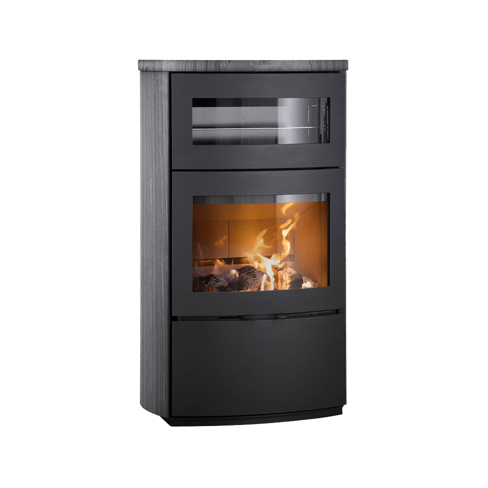 HETA Scan-Line 1000 B Kaminofen mit Backfach in Blackwood-Steinverkleidung